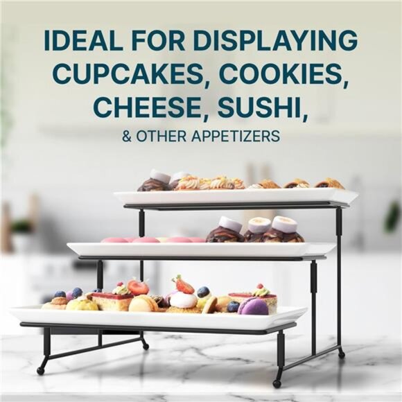 Gracious Dining 3-Tier Serving Display Stand, Rectangular White - Picture 3 of 8